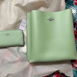 Coach Mint Green Shoulder Bag and Wallet Set